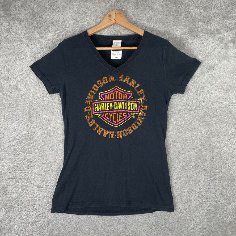 Harley Davidson Shirt Womens Small Black Beijing‎ China V Neck Grunge Biker